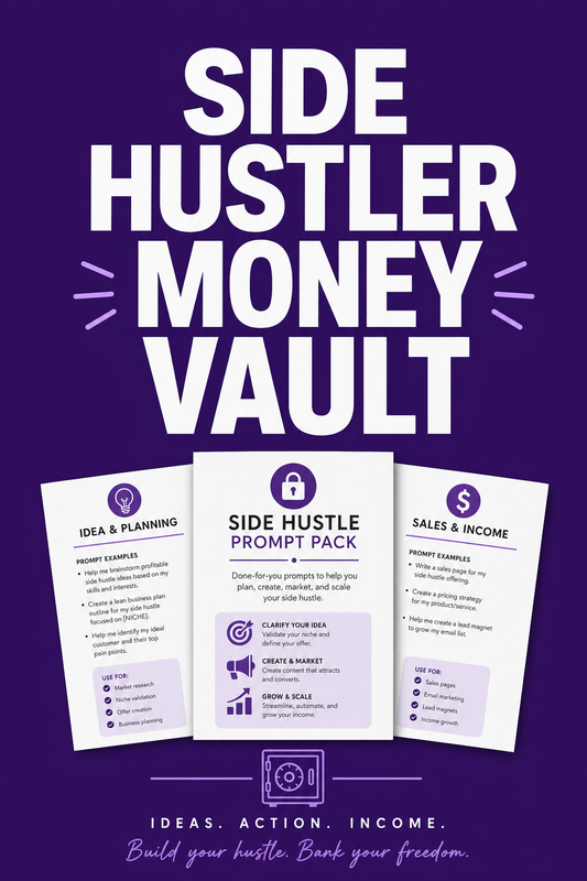 Side Hustler Money Vault - 30 AI Prompts to Start, Price, Market, and Grow Your Side Hustle